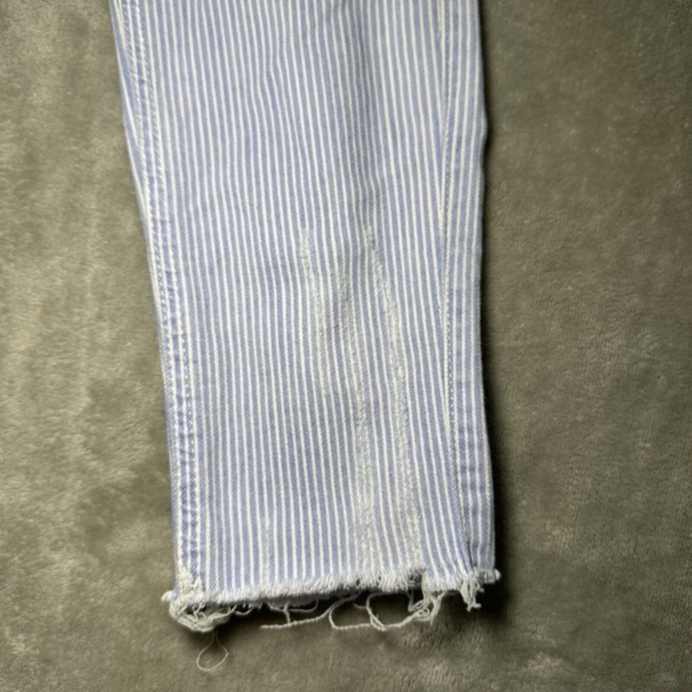 Zara Hickory Stripe Jeans Women 4 *29x27 Railroad Denim Raw Hem Coastal Heritage - Picture 5 of 12